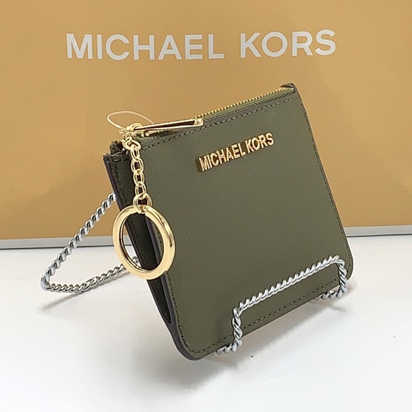 MICHAEL KORS SMALL TOP ZIP COINPOUCH WITH ID CARD OLIVE COLOR - Picture 2 of 10
